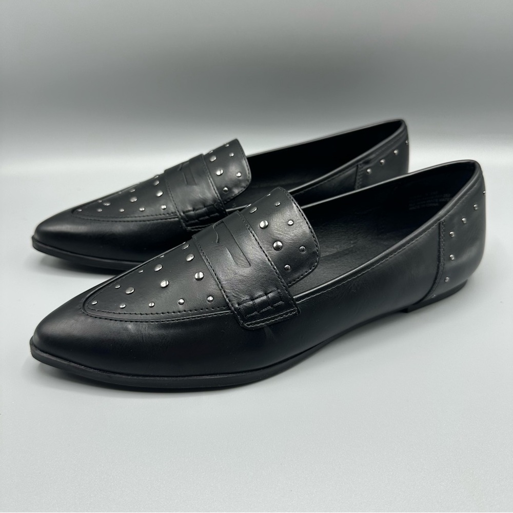 Frye & Co Faux Leather Gunmetal Studs Loafers Women’s Size 9.5M Black